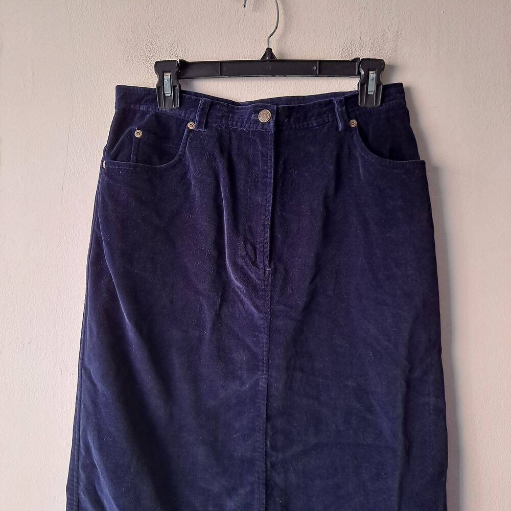 Jones New York Sport Midi Pencil Skirt 100% Cotton Dark Wash Velvet Navy Size 12 - Picture 5 of 8